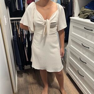 Elegant White Dress with Tie Front